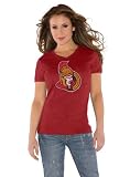 Ottawa Senators Red Women's Primary Logo Tri Blend V Neck T-Shirt- by Alyssa Milano