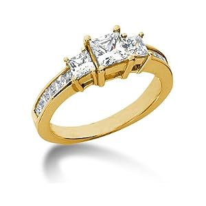 1.64CTW Princess Diamond Three Stone Ring with Side Stones in 18k Yellow Gold