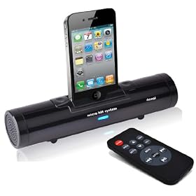 AZATOM iFlute BLACK Docking station portable speaker for iPod & iPhone 4 - 4S - 3GS - 3G - 3 / Unique design / quality sound / Audio output plus a remote control
