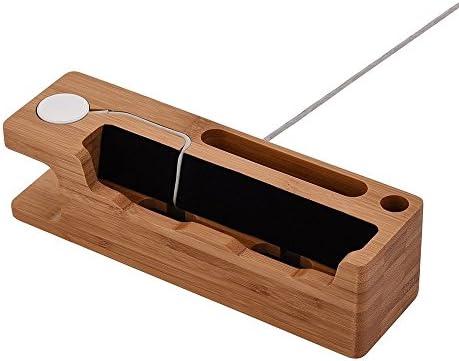Apple Watch Stand, Ozgoe 3 in 1 [Charging Dock] Bamboo Charge Station/ Stand for All Smartphones Support Apple Watch Series / 38mm 42mm, Bamboo Wood