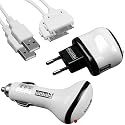 mumbi 4-in-1 Zubehörset für Apple iPhone/iPod (1 x USB Netzteil Ladegerät, 1 x KFZ Ladekabel, 2 x USB Datenkabel)