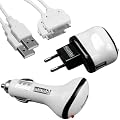 mumbi 4-in-1 Zubeh�rset f�r Apple iPhone/iPod (1 x USB Netzteil Ladeger�t, 1 x KFZ Ladekabel, 2 x USB Datenkabel)