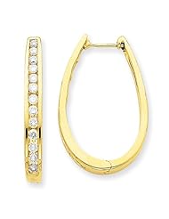 14k Yellow Gold G-H SI2 Quality Diamond Hoop Earrings. Carat Wt- 1ct
