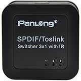 Panlong 3 Port Digital Optical Audio Switch with IR Remote Control (SPDIF / Toslink 3 In 1 Out)
