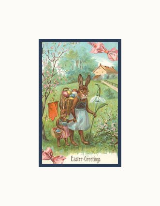 Easter Greetings, Spectacled Rabbit in Dress Pre-Matted Print, 11