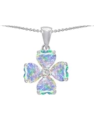 Celtic Love by Kelly 6mm Heart Shape Created Opal Lucky Clover Pendant in 925 Sterling Silver