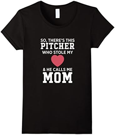 Women's There's A Pitcher Who Stole My Heart He Calls Me Mom Mother's Day Softball T-Shirt Large Black