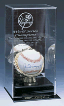 Collectors Tall, Custom, High-Style, Mirror Back Single Ball Display Case with Engraved MLB Team