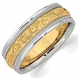 18Kt. Yellow Gold and Platinum. Rhodium Plated 6.25 mm Comfort Fit Ladies Wedding Design Band