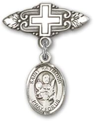Sterling Silver Baby Badge with St. Raymond Nonnatus Charm and Badge Pin with Cross