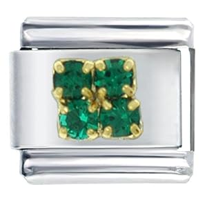Golden Italian Charm Bracelet May Emerald Color Birthstone by 