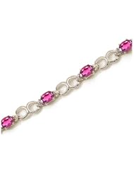 10K White Gold Oval Pink Topaz and Diamond Bracelet by Jewelry Mountain