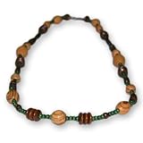 Handmade Olive Wood Mixed Beaded Necklace with Brown and Dark Green Wooden Beads