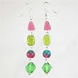 Pink and Green Beaded Dangle Earrings, #11066