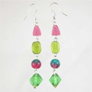 Pink and Green Bead Dangle Earrings, #11066