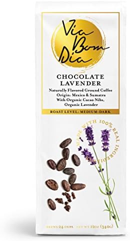 Via Bom Dia 100% Naturally Flavored Ground Coffee with Real Spices, 12oz (Chocolate Lavender)