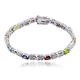 SS Platinum Plated Multi Stone 7.25 Bracelet