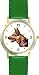 German Shepherd Dog - WATCHBUDDY&Acirc;&reg; DELUXE TWO-TONE THEME WATCH - Arabic Numbers - Green Leather Strap-Children's Size-Small ( Boy's Size & Girl's Size )