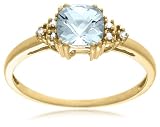 10k Yellow Gold, March Birthstone, Aquamarine and Diamond Ring, Size 7