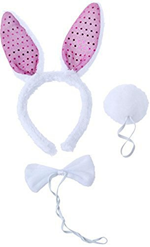 Pink/White Bunny Ears Headband Bow Tie and Tail Set for Adults Baby Toddler Kids - Costume Accessories - 11