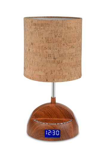 LighTunes Bluetooth Wood Grain Speaker Lamp with Alarm Clock, FM Radio, and USB Charging Port On Sale