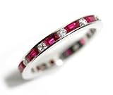 Round Brilliant Shape Diamond and Baguette Shape Ruby Set Full Circle Eternity Wedding or Stacking Band Ring Size 4 (T.w 1.36)