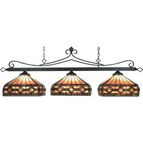 LAMPS BEAUTIFUL Tiffany Mission Lamps, Three Light Billiard Island Lamp by Landmark... by Unknown