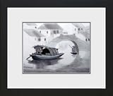 Susho, King Silk Art Handmade Silk Embroidery - Watertown Collection (B&W) Homes by River - White Mat Framed 27025WF