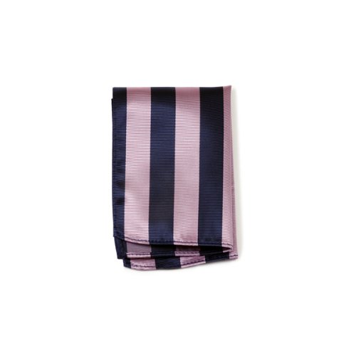 Woven College Stripe Pocket Square - Navy Pink
