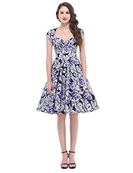 V-neck Floral Print Cotton/Spandex Cap Sleeves Ruched Vintage Wedding Party Dress 