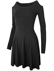 Flared-Skirt Knee Length Cotton/Rayon/Spandex Midi Dress 