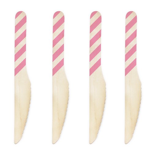 Dress My Cupcake 6.5-Inch Natural Wood Dessert Table Knives, Cherry Blossom Pink Striped, 500-Pack