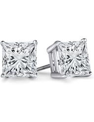 IGI Certified 1.05 Carat (ctw) 14K White Gold Princess Cut White Diamond Ladies Stud Earrings 1 CT