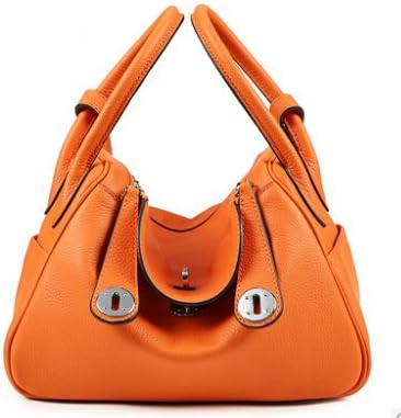 Talentote 100% Genuine Leather Women's Ladies' Cosmetic Bag Toiletry Bag Shoulder Bag Messenger Tote (M, orange)