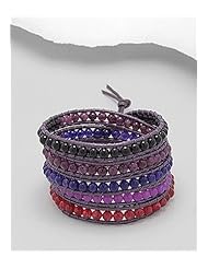 Leather Semi GemStone Beads Bracelet In White Base