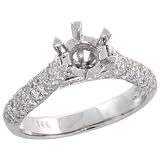 14k White Gold Semi-Mount Diamond Ring, w/ 0.65 Carat Brilliant Cut Diamonds, 5/16 in. (8mm) wide