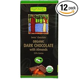 Rapunzel Pure Organic Dark Chocolate with Almonds, 3-Ounce Bars (Pack of 12)