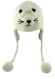 DeLux Baby Seal Face White Wool Pilot Animal Cap/Hat with Ear Flaps and Poms