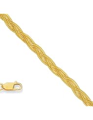 14k Yellow Gold 3.5 mm (9/64 Inch) Braided Foxtail Necklace 18" w/ Lobster Claw Clasp