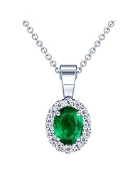 Platinum Oval Cut Emerald And Round Diamond Pendant