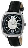 Peugeot Men's 2032S Silver-Tone Black Leather Strap Watch