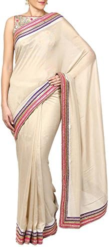 Divya Kanakia designer wear Cream shimmer georgette sari by Kimaya