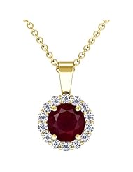 14K Yellow Gold Round Cut Ruby And Round Diamond Pendant