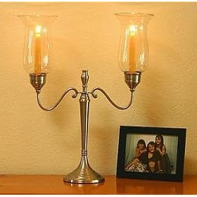 Double Arm Hurricane Candelabra, Pewter