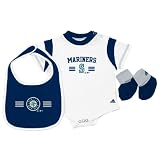 MLB Unisex Infant/Toddler Seattle Mariners Bib and Bootie Set, White, Large