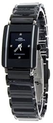 Ladies Tungsten Oniss Swiss Movement Black with Silver Trim Rectangle Design Diamonds Sapphire