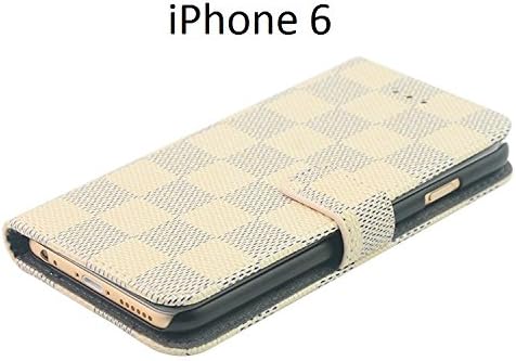 iPhone 6 Case, + HD LCD Screen Protector, gtsy® kit pack set BUNDLE - 1 Luxury Leather Fashion Designer Wallet Flip Cover Skin Case Stand and 1 Liquid Crystal Display Screen Protector for iPhone 6 4.7 inch (White/Grey)[LIFETIME CASE WARRANTY]