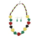 Rasta Earring Necklace Set-Heart W03S61C