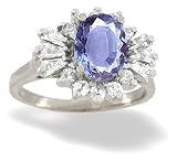 14K White Gold Genuine Oval Tanzanite and Diamond Ring