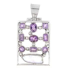 Amethyst and Biwa Pearl Pendant set in .925 Sterling Silver. by